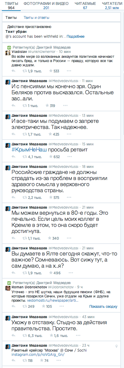 хакерское "творчество" в медведевском Twitter